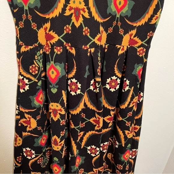 Lularoe Amelia Fit & Flare Dress Black Mustard Floral - Picture 3 of 12